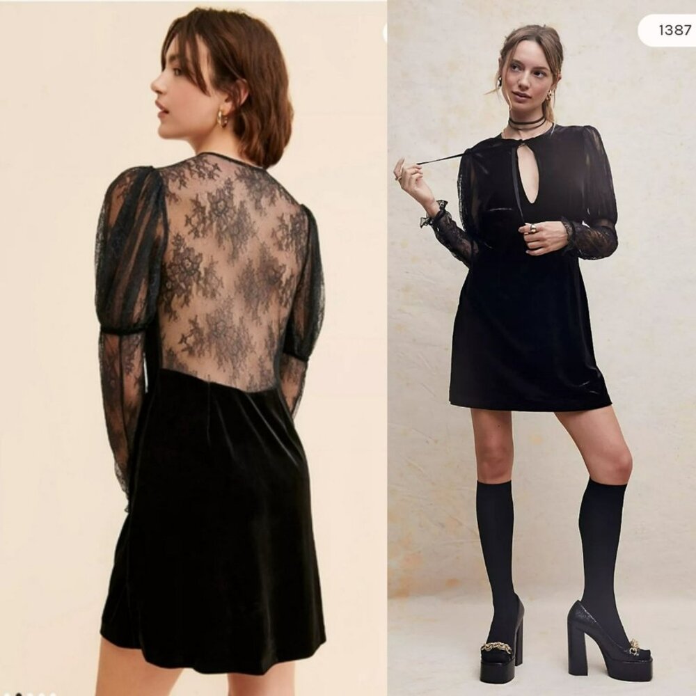 Free People Midnight Hour Black Velvet Mini Dress Gothic Witchycore Whimsigoth